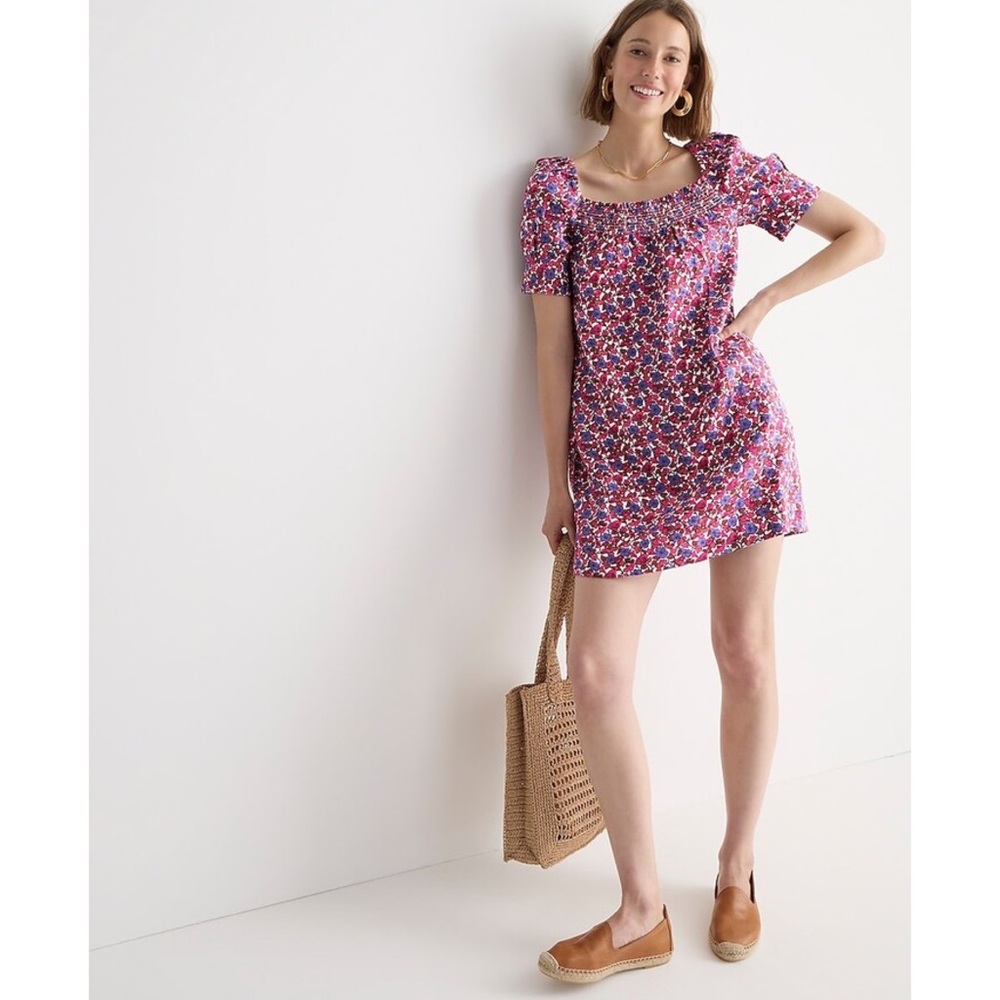 J Crew Afternoon Linen Dress in Berry Floral